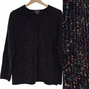 VINTAGE Sweater Chenille Confetti V Neck Size Multi Color Jessi Lee Size Large